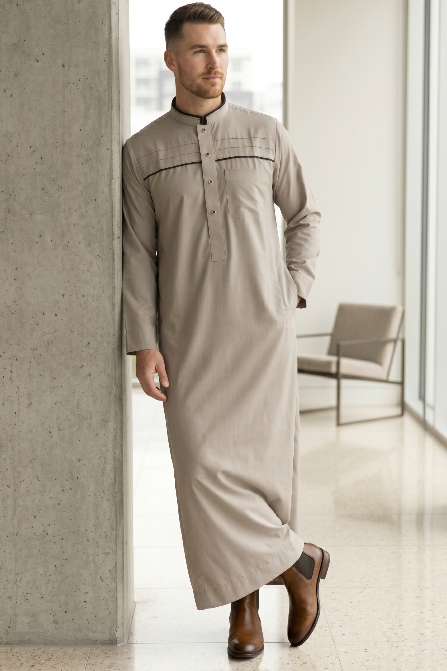 Plain Thobe - Warm Grey